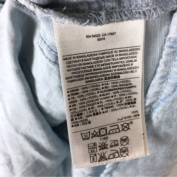 BANANA REPUBLIC Chambray Shirt Dress Light Wash Tie Waist Roll Tab Plus Size 14 - Picture 12 of 14